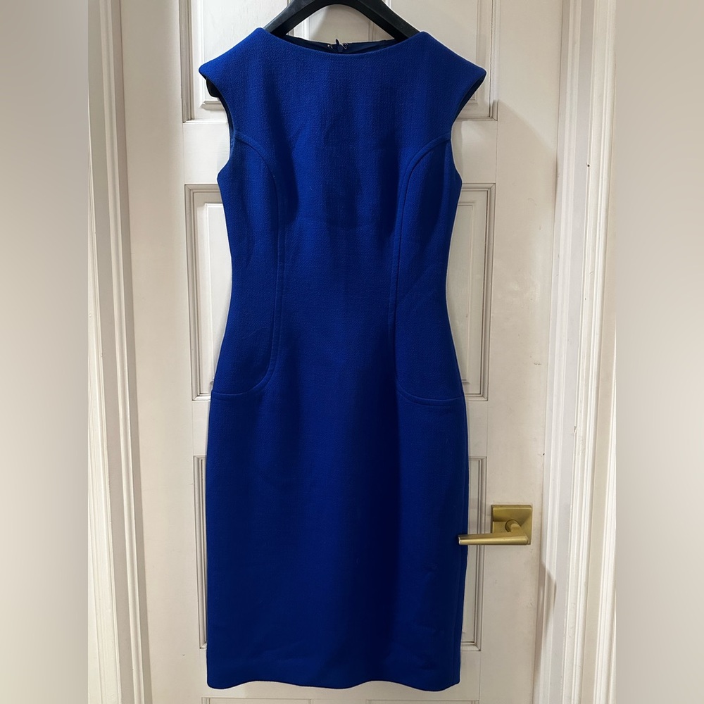 Michael Kors COLLECTION Blue Sheath Midi Dress Crew Neck Sleeveless